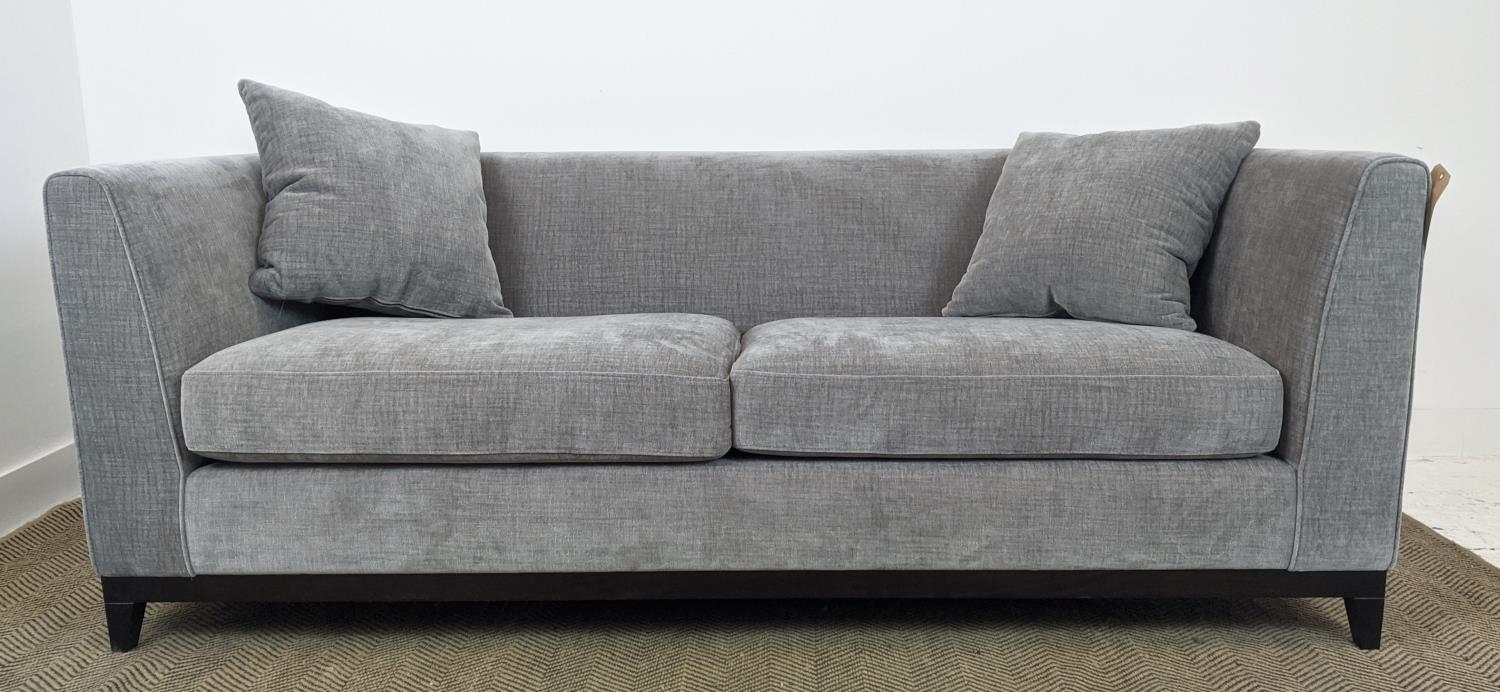 SOFA, dark grey upholstered, ebonised supports, 200cm x 85cm x 90cm. - Image 3 of 7