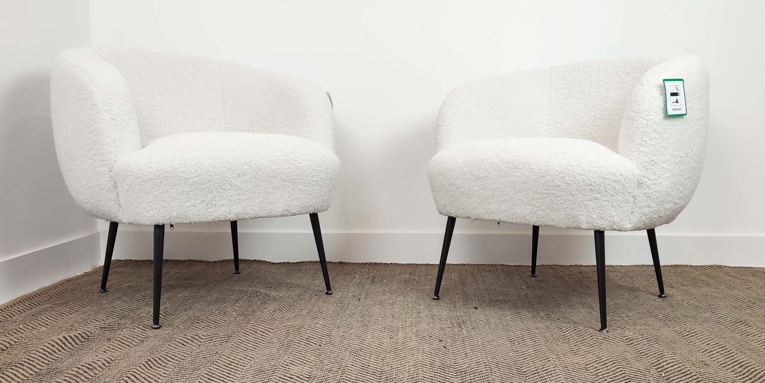 TUB CHAIRS, a pair in boucle wool on black metal legs, 74cm H x 74cm W x 70cm D. (2) - Image 3 of 10