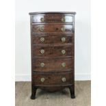 BOWFRONT NARROW CHEST, early 20th century Georgian revival mahogany with six drawers, 115cm H x 61cm