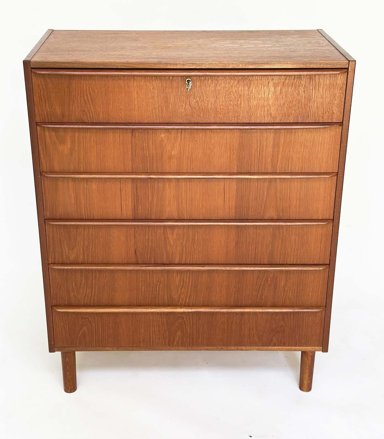 DANISH CHEST, 1970s teak with six long drawers with integral handles, 78cm W x 40cm D x 81cm H.
