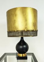 TABLE LAMP, matt black with a brass shade, 51cm x 99cm H.