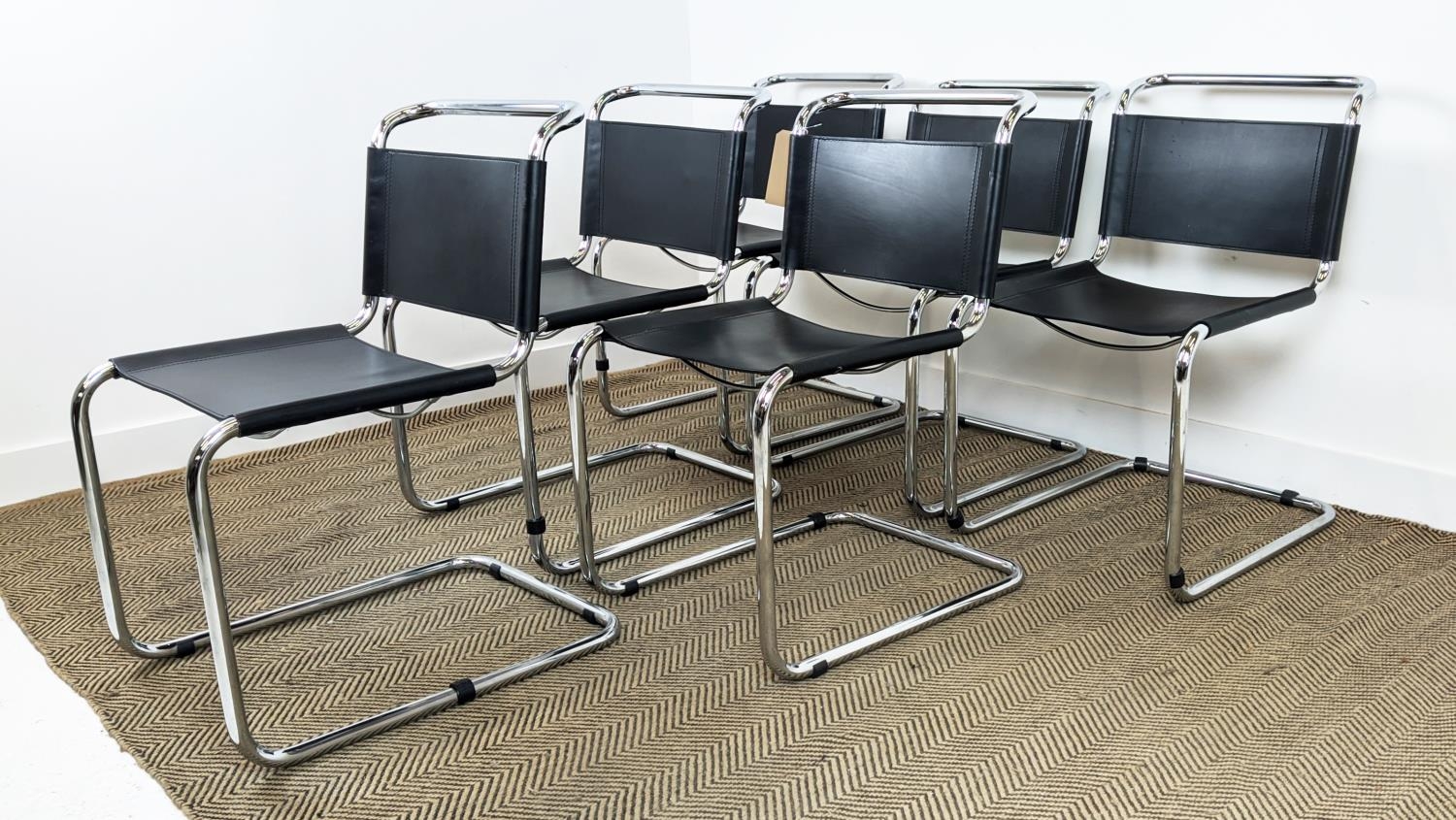 DINING CHAIRS, a set of six, Bauhaus design, tubular back chrome with leather seats, each 48cm W x - Image 8 of 14