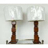 LAUREN RALPH LAUREN HOME TABLE LAMPS, a pair, carved wood, with shades, 68cm H approx. (2)