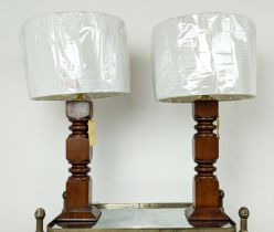 LAUREN RALPH LAUREN HOME TABLE LAMPS, a pair, carved wood, with shades, 68cm H approx. (2)