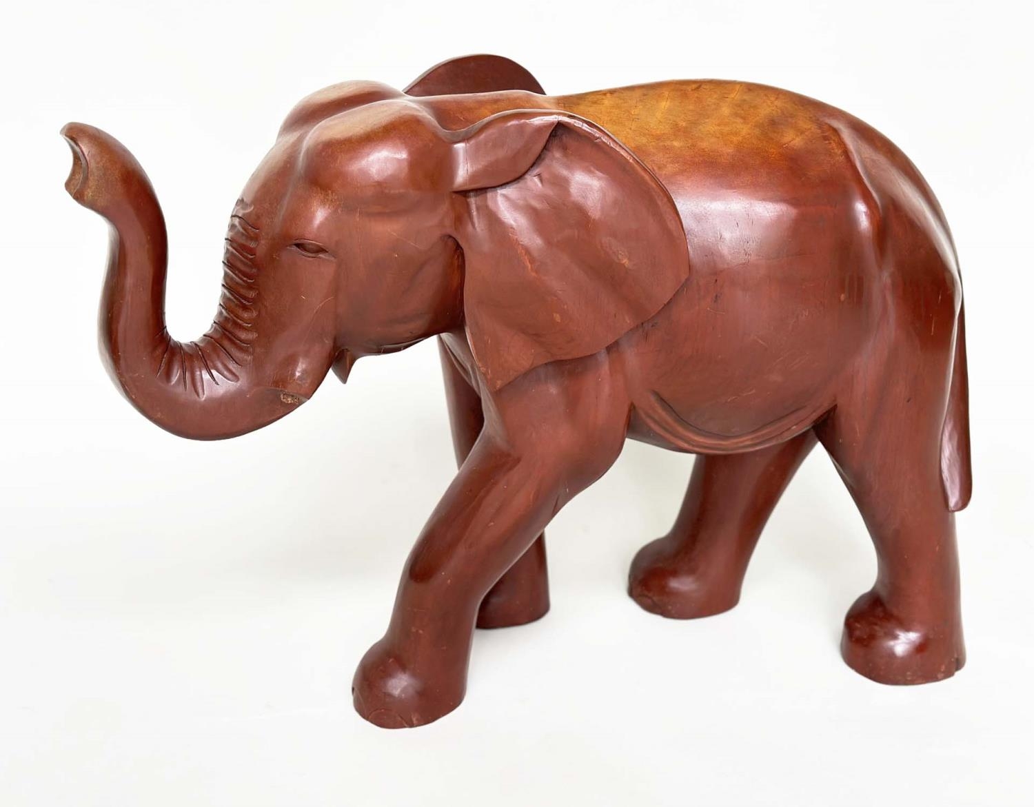 ELEPHANT, Indian carved well patinated solid elm, 83cm W x 63cm H. - Bild 4 aus 10