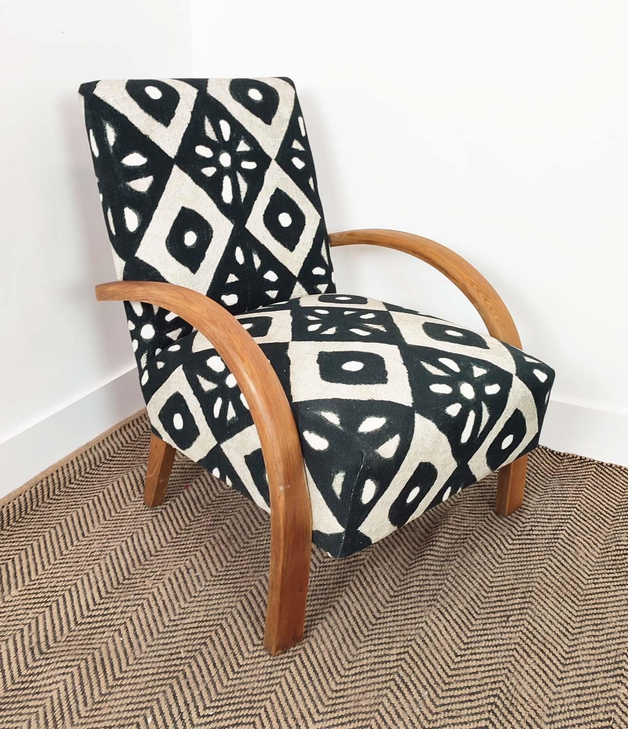 HALBALA ARMCHAIR, mid 20th century bentwood in black and white geometric material, 77cm H x 60cm W x - Image 2 of 10