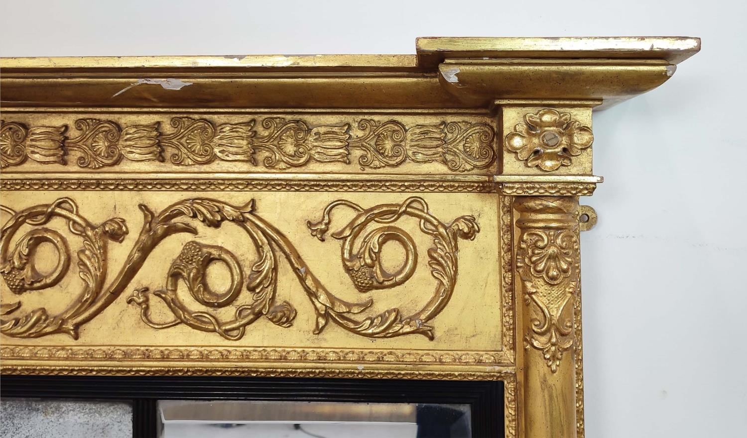 OVERMANTEL, Regency design giltwood and gesso with scrolling foliate frieze and triple plates, - Image 4 of 8