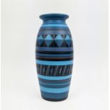 A PORTUGESE STUDIO POTTERY VASE, late 20th Century, hand painted in a geometric design, terracotta