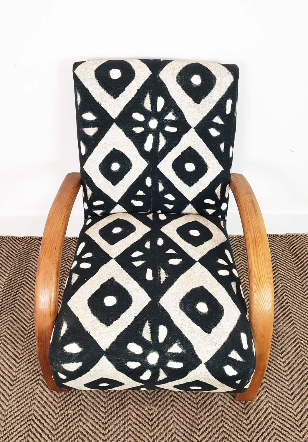 HALBALA ARMCHAIR, mid 20th century bentwood in black and white geometric material, 77cm H x 60cm W x - Image 3 of 10