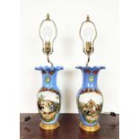 TABLE LAMPS, a pair, painted glass, 66cm H approx. (2)