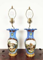 TABLE LAMPS, a pair, painted glass, 66cm H approx. (2)