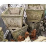 COMPOSITE STONE PLANTERS, a set of four, Fleur de Lis detail, 36.5cm W x 33.5cm H. (4)