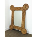 WALL MIRROR, with a shaped bamboo frame, 109cm W x 134cm tall.