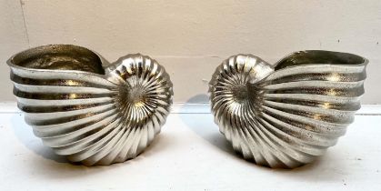 WINE COOLERS, a pair, in the form of sea shells, polished metal, 18cm x 26cm x 17cm. (2)