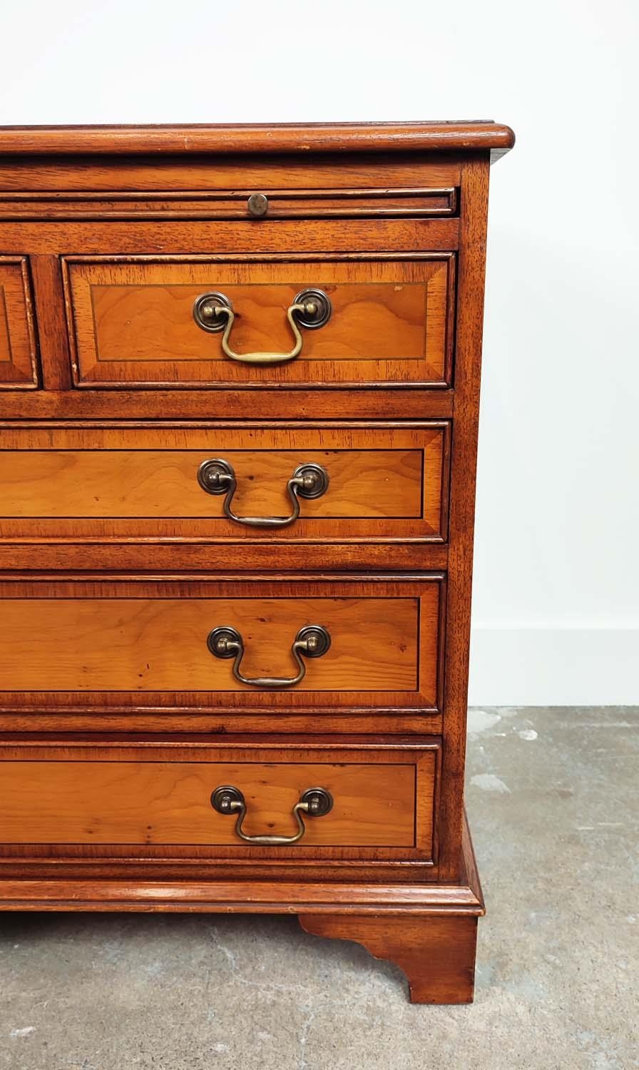 BEDSIDE CHESTS, a pair, Georgian style yewwood, each with green leather slide above five drawers, - Image 8 of 20