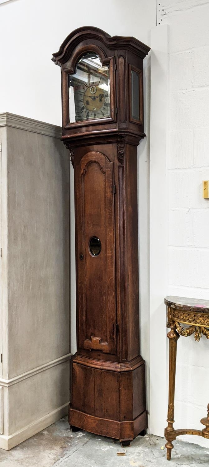 LONGCASE CLOCK, 18th century Flemish, eight day movement, silvered chapter dial, inscribed Wouman - Image 4 of 12