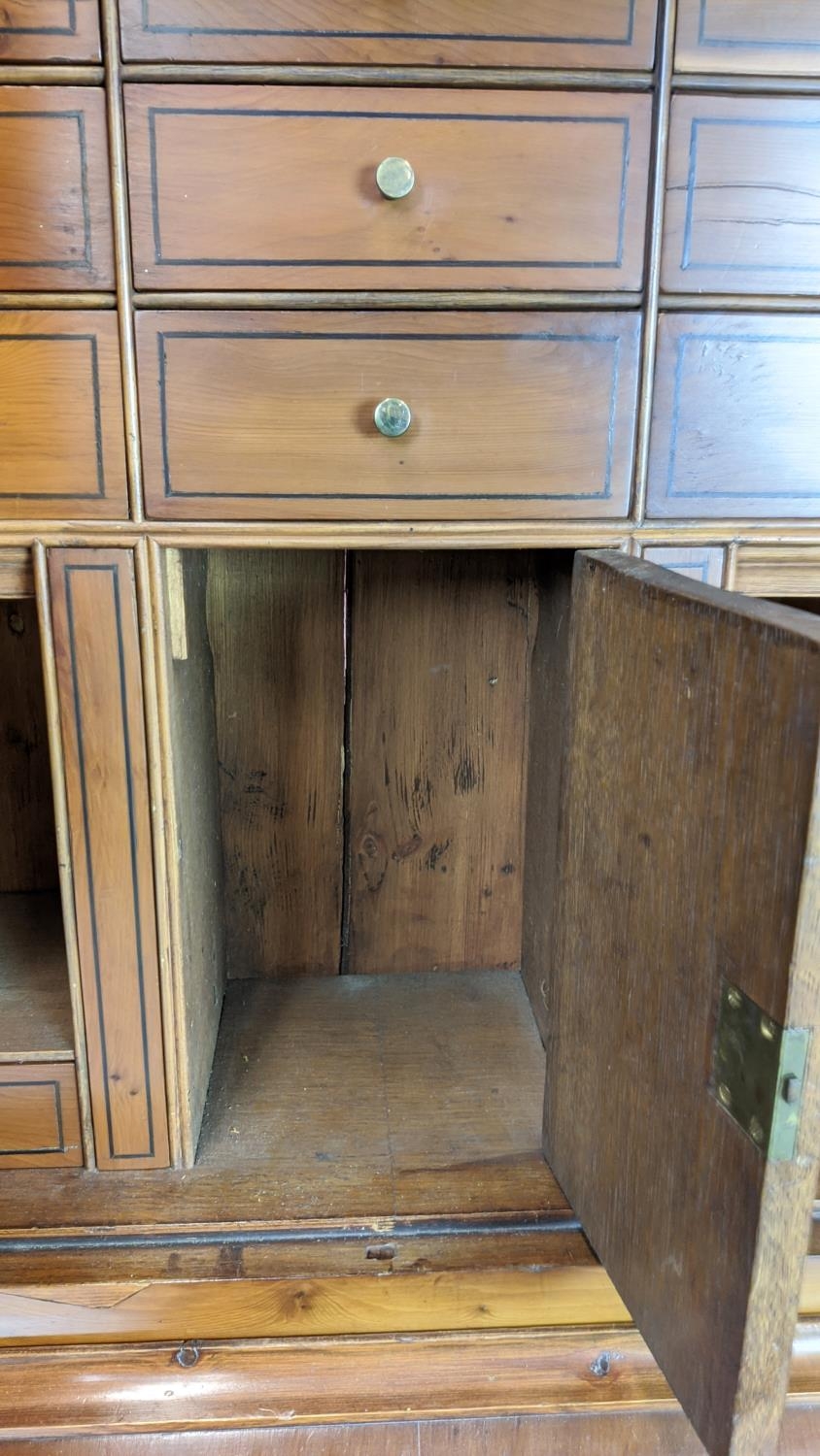 BUREAU CABINET, George II style yewwood and stellar inlaid with three finials over panelled doors - Bild 15 aus 22