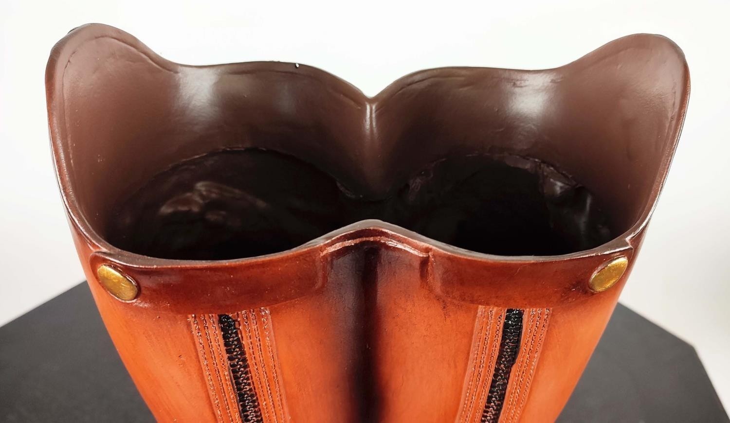 STICK STANDS, a pair, vintage leather boots design painted resin, 48cm H. (2) - Bild 7 aus 7