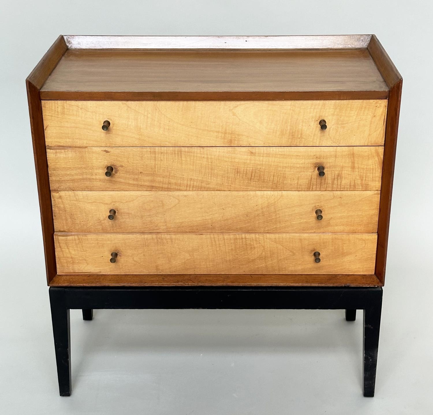 CHEST, 1970s maple with four long drawers ¾ gallery and ebonised supports, 77cm W x 77cm H x 41cm D. - Image 2 of 7