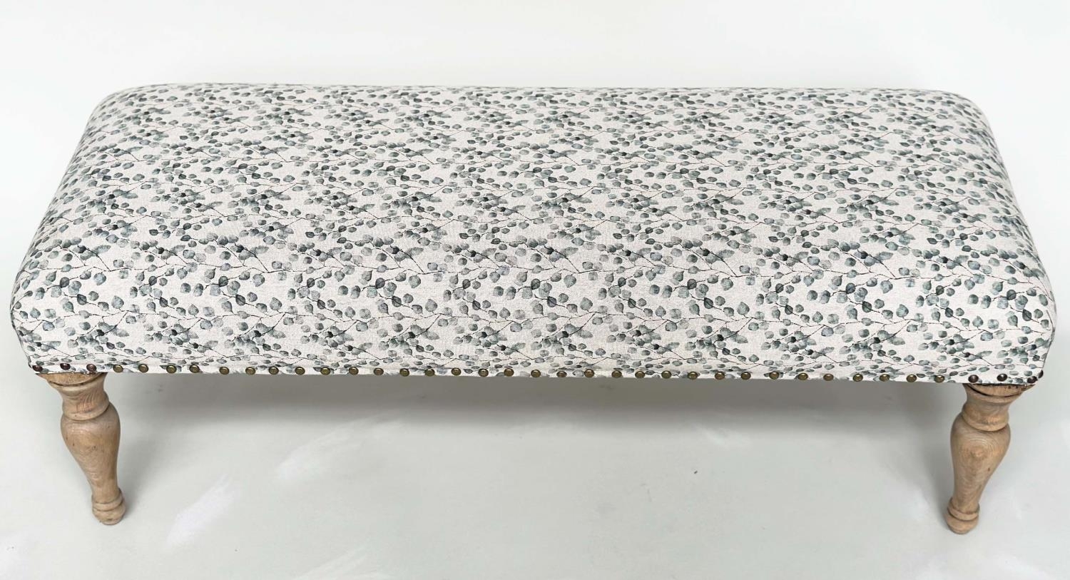 WINDOW SEAT, rectangular with close nailed eucalytus printed cotton upholstery and turned - Image 2 of 20