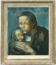 PABLO PICASSO, Mother and child, numbered pochoir in an edition of 500, 1963 suite: Rare Les Bleus