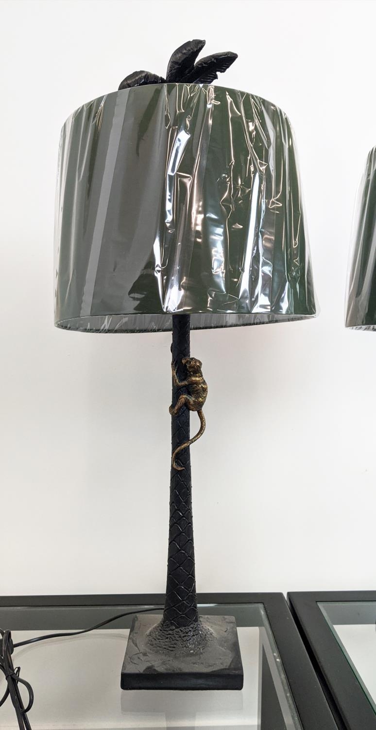 TABLE LAMPS, a pair, 84cm H x 36cm diam, in the form of palm trees with climbing monkeys, with - Image 2 of 5