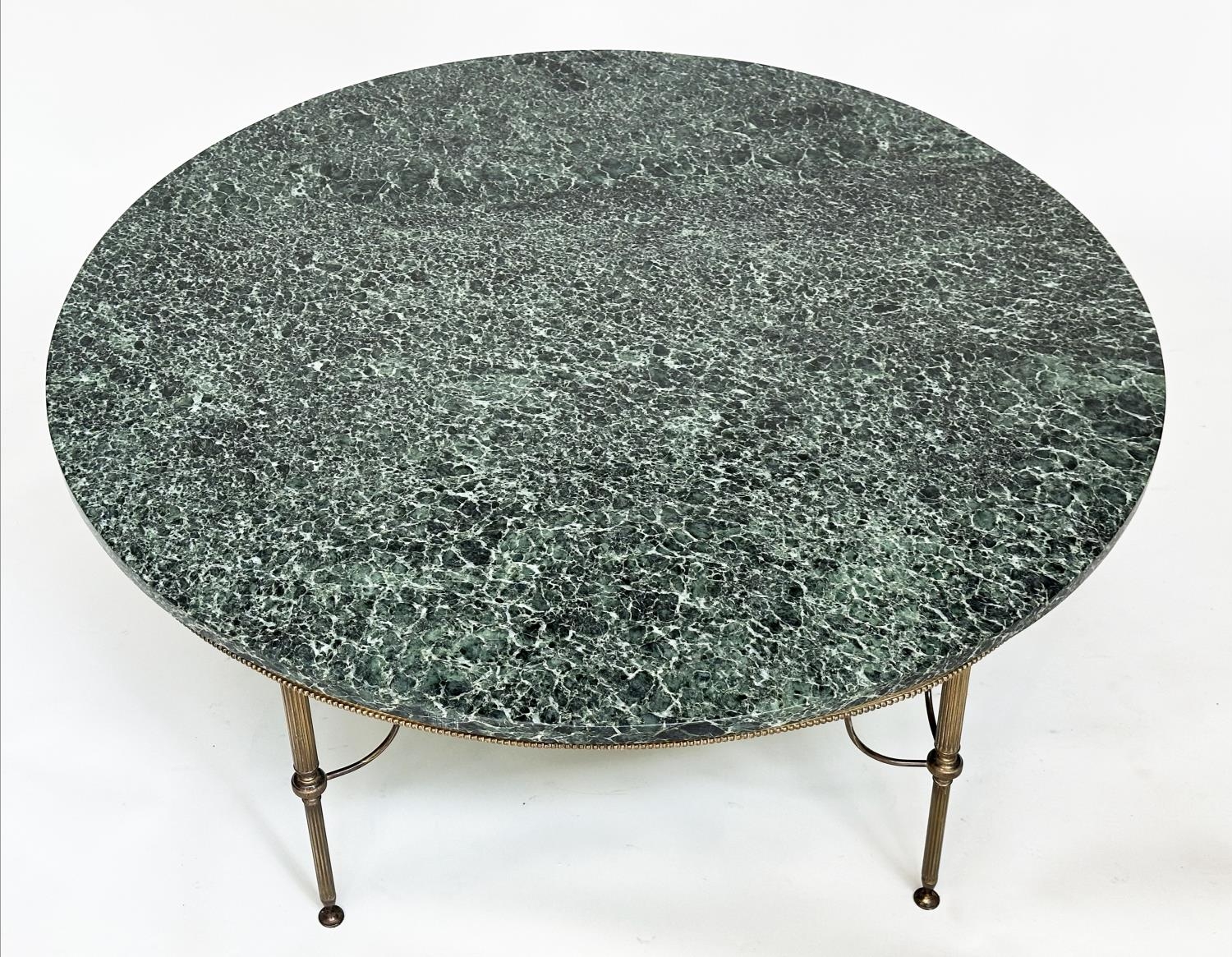 LOW TABLE, 1950s circular, marble raised upon gilt metal beaded and reeded supports, 108cm W x - Image 4 of 6
