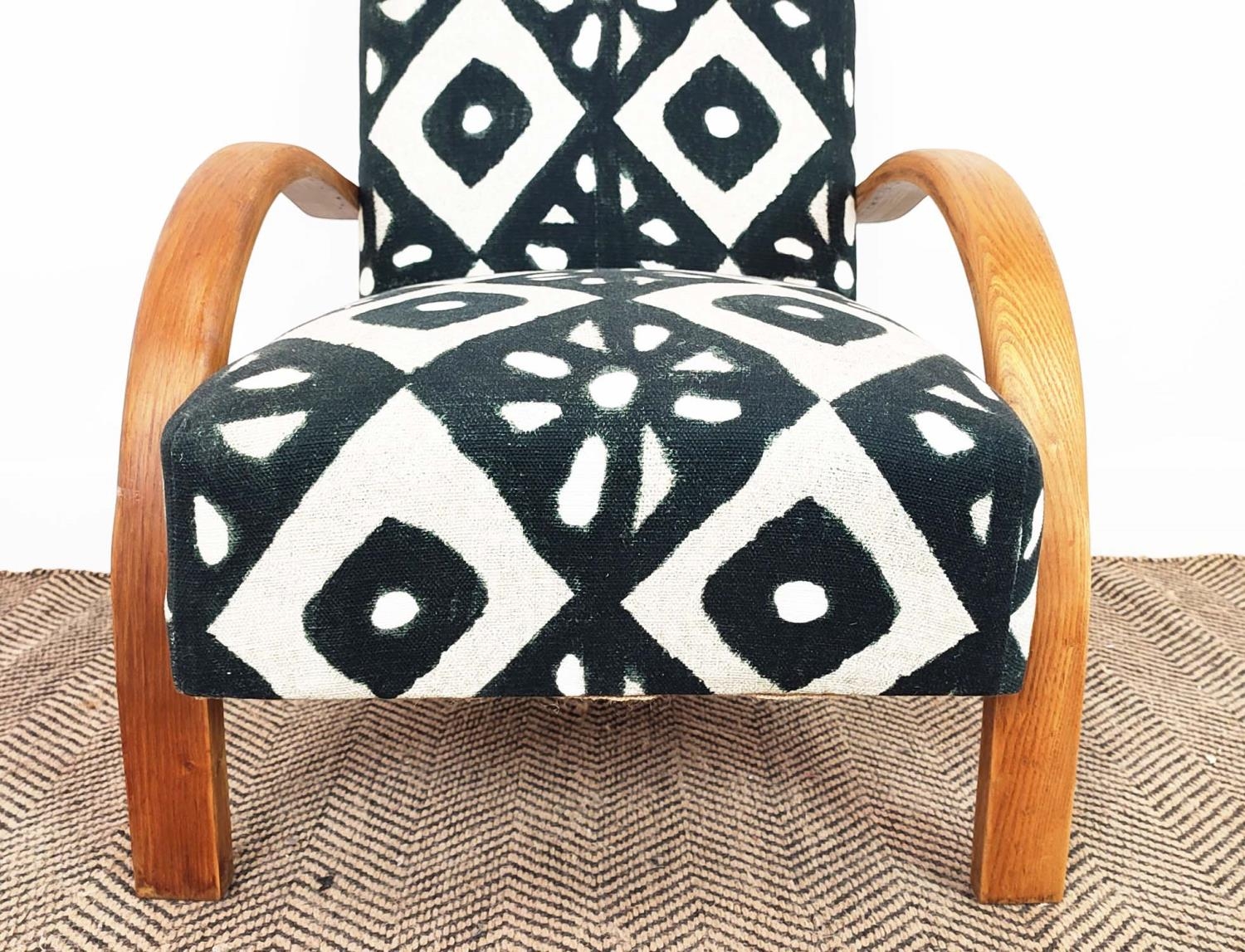 HALBALA ARMCHAIR, mid 20th century bentwood in black and white geometric material, 77cm H x 60cm W x - Image 7 of 10