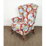 WING ARMCHAIR, Queen Anne style in Jane Churchill fruit bowl patterned fabric, 117cm H x 82cm.
