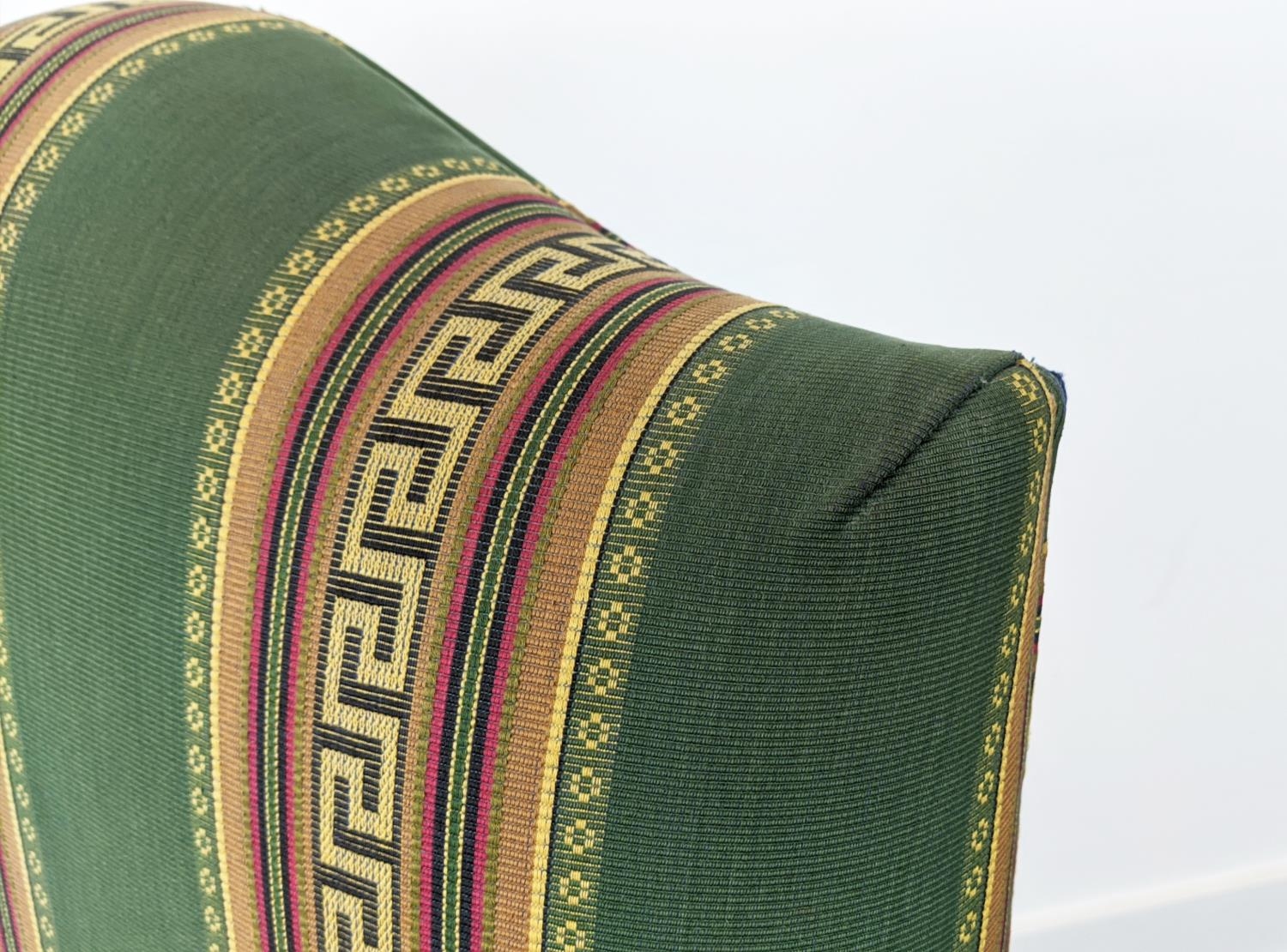 GAINSBOROUGH STYLE ARMCHAIRS, a pair, mahogany in green Greek key striped fabric, 102cm H x 63cm. ( - Image 14 of 18