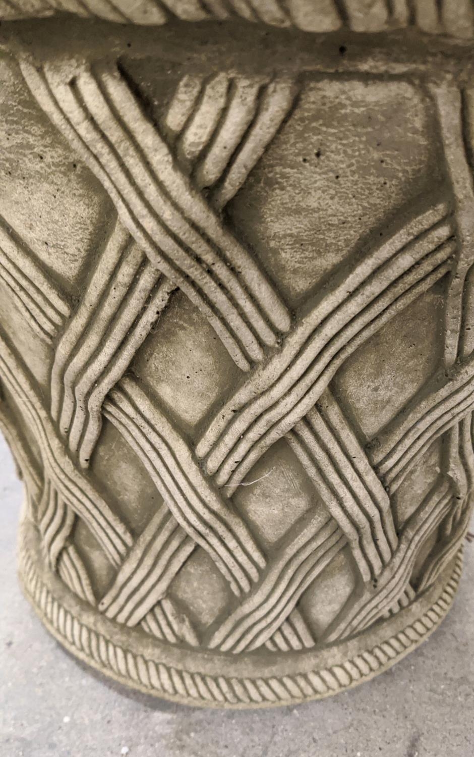 PLANTERS, a pair, composite stone, with lattice design, 39cm H x 38cm diam. (2) - Image 4 of 5