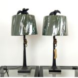 TABLE LAMPS, a pair, 84cm H x 36cm diam, in the form of palm trees with climbing monkeys, with