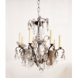 CHANDELIER, gilt metal with glass droplets, 50cm diam, 8 branch.