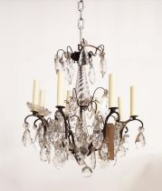 CHANDELIER, gilt metal with glass droplets, 50cm diam, 8 branch.