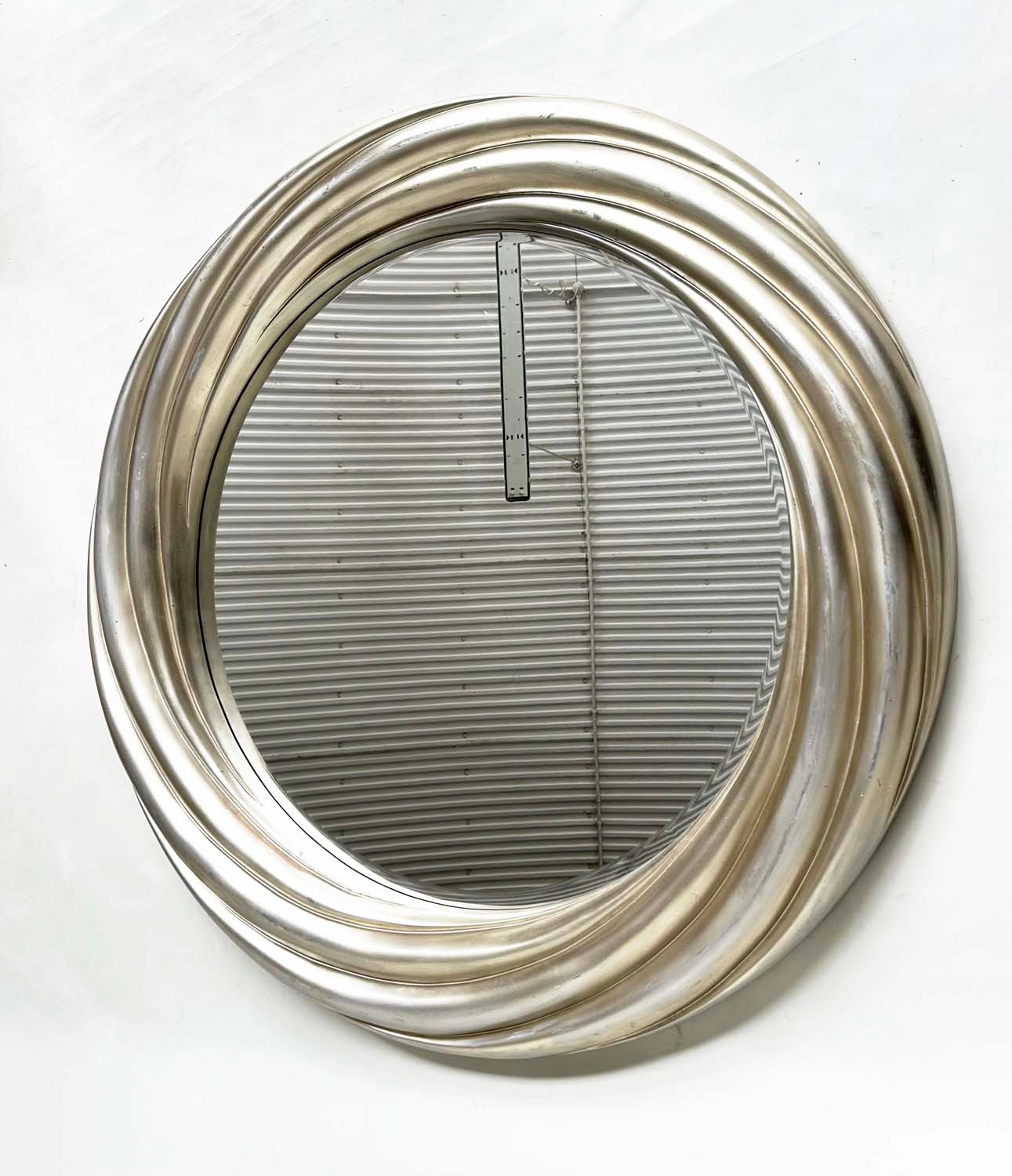 R. V. ASTLEY CIRCULAR WALL MIRROR, leaf silvered rope swirl with bevelled mirror plate, 114cm W. - Image 4 of 5