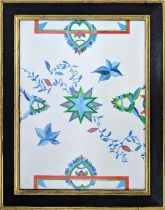 WATERCOLOURS, a set of three, inspired by Persian ceramics in black and gilt frames, largest 77cm