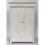 ARMOIRE, 19th century style French traditionally grey painted with two panelled doors enclosing