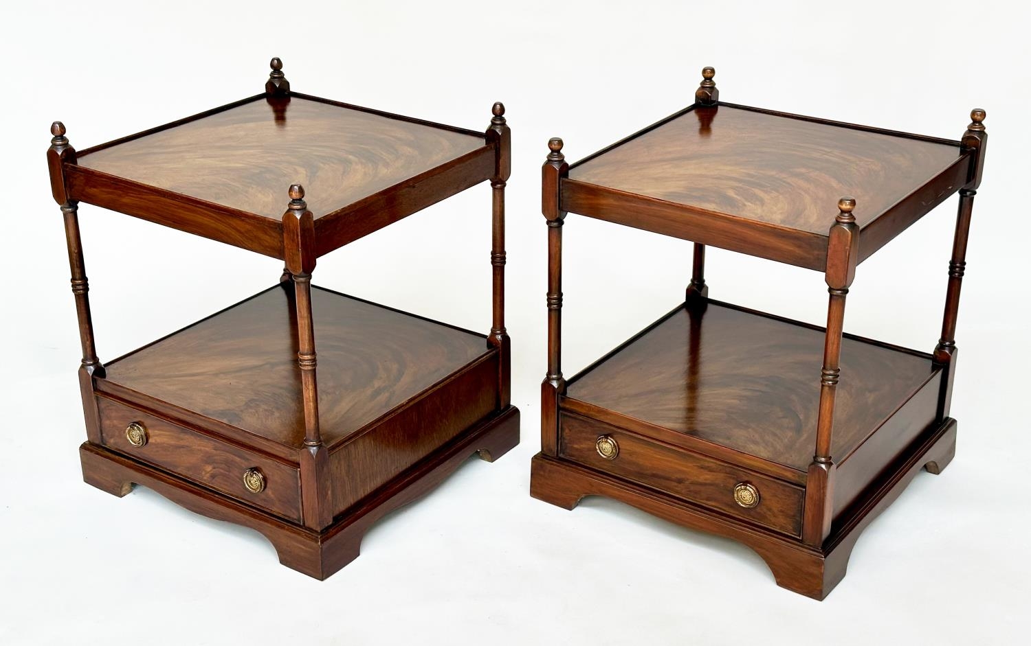 LAMP TABLES, a pair, George III design mahogany each with drawer and two tiers, 59cm H x 46cm W x - Image 2 of 10