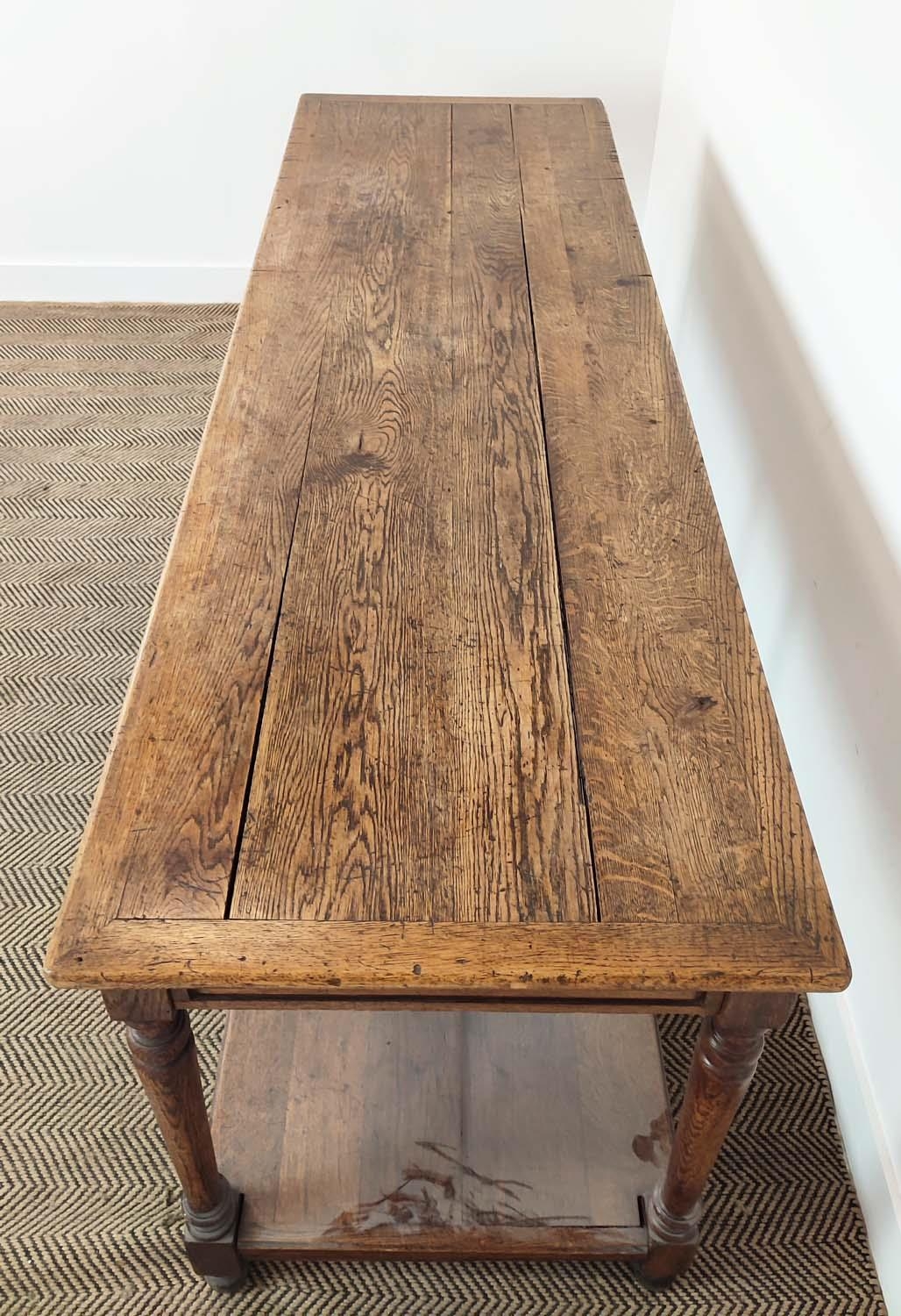 REFECTORY TABLE, late 19th century French oak with pot board, 79cm H x 199cm x 64cm. - Image 10 of 12