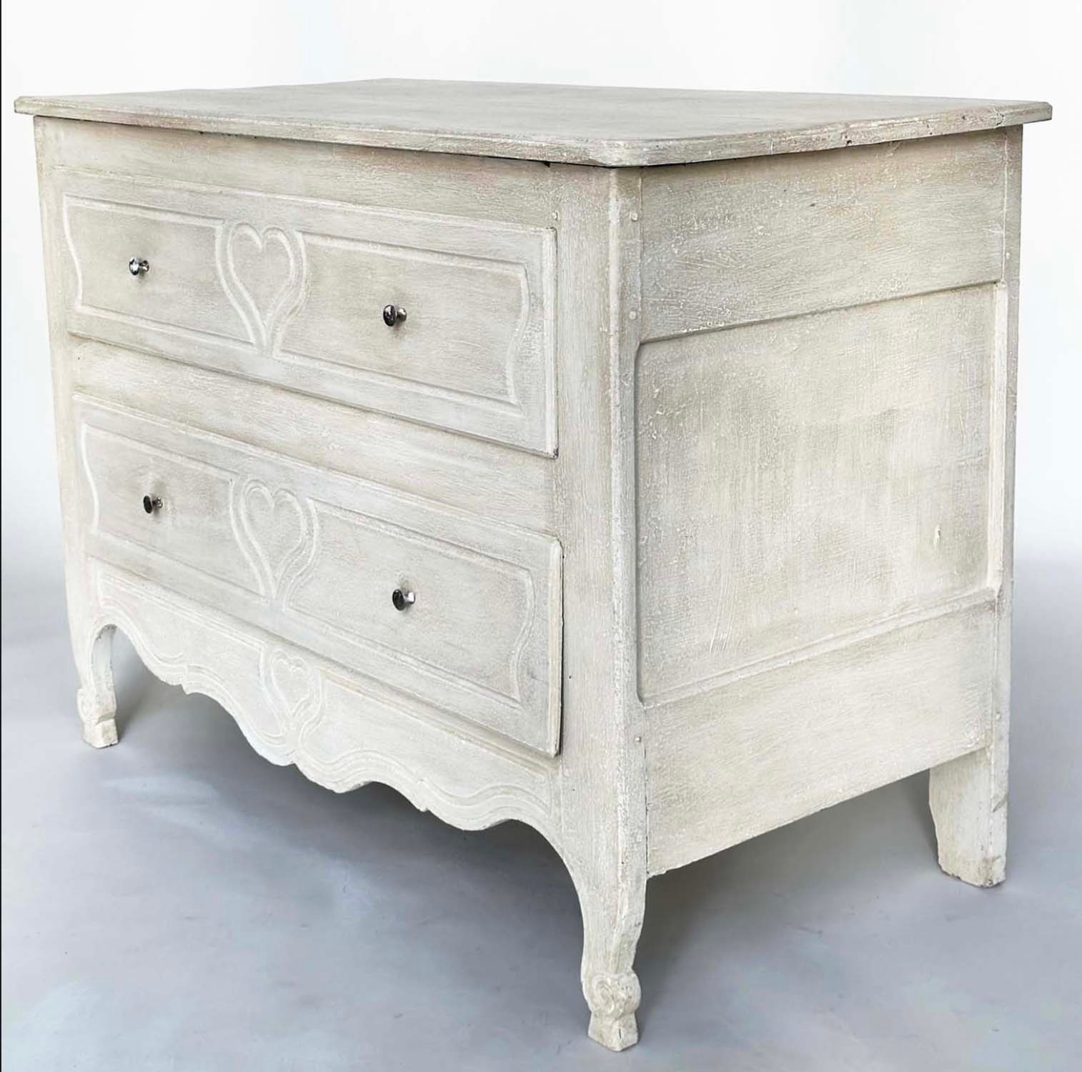 COMMODE, 18th century Louis XV and later grey painted with two drawers and carved scroll supports, - Image 2 of 8