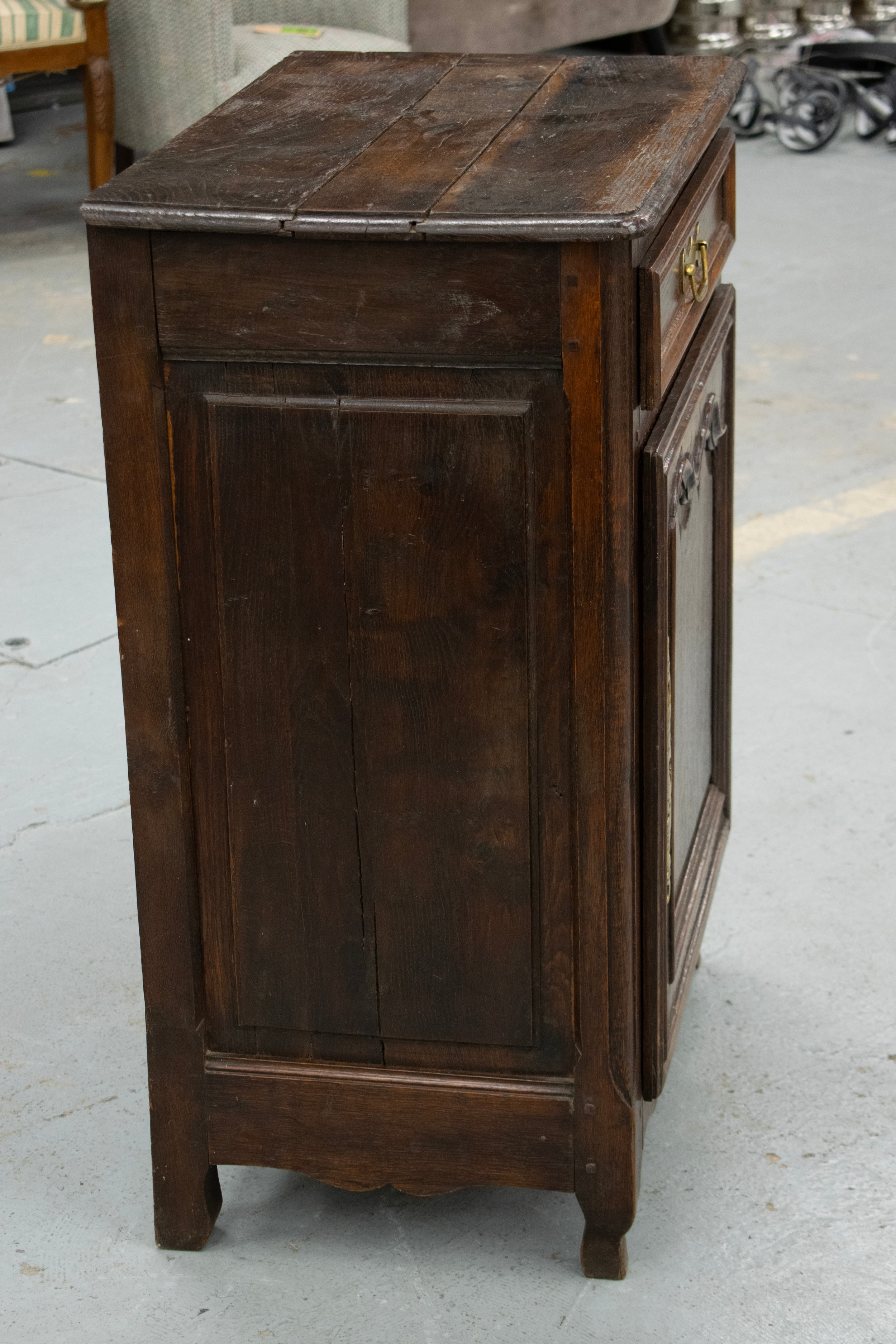 SIDE CABINET, early 19th century French oak with single drawer and door, 88cm H x 66cm W x 42cm D. - Image 5 of 5