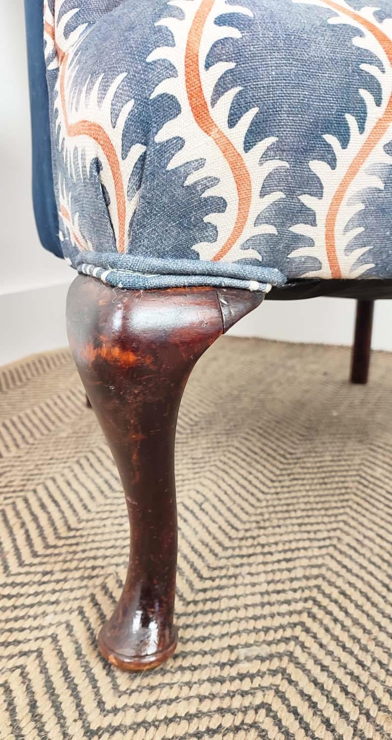 ARMCHAIR, Edwardian upholstered in patterned fabric and navy blue velvet, 74cm H x 62cm. - Image 9 of 12