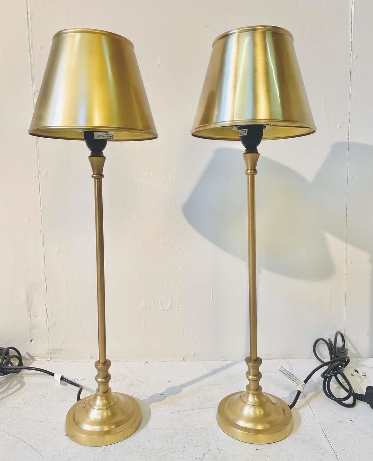 LIBRARY TABLE LAMPS, a pair, 64cm H x 20cm diam., with shades. (2)