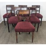 DINING CHAIRS, a set of six, Regency mahogany including two armchairs with burgundy patterned