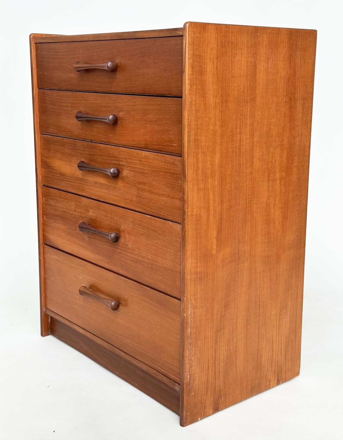 TALL CHEST, 1970s teak with five long drawers and hardwood bale handles, 69cm W x 42cm D x 91cm H. - Image 6 of 6