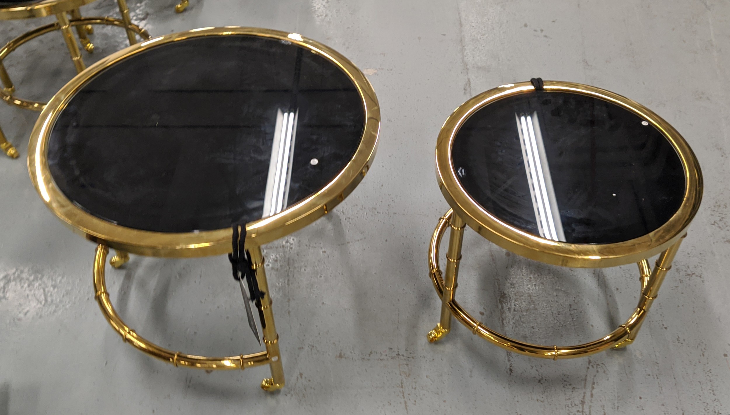 EICHHOLTZ 'NESTOR' SIDE TABLES, a set of two, the black glass tops, largest 55cm W x 46cm H. (2) - Image 4 of 6
