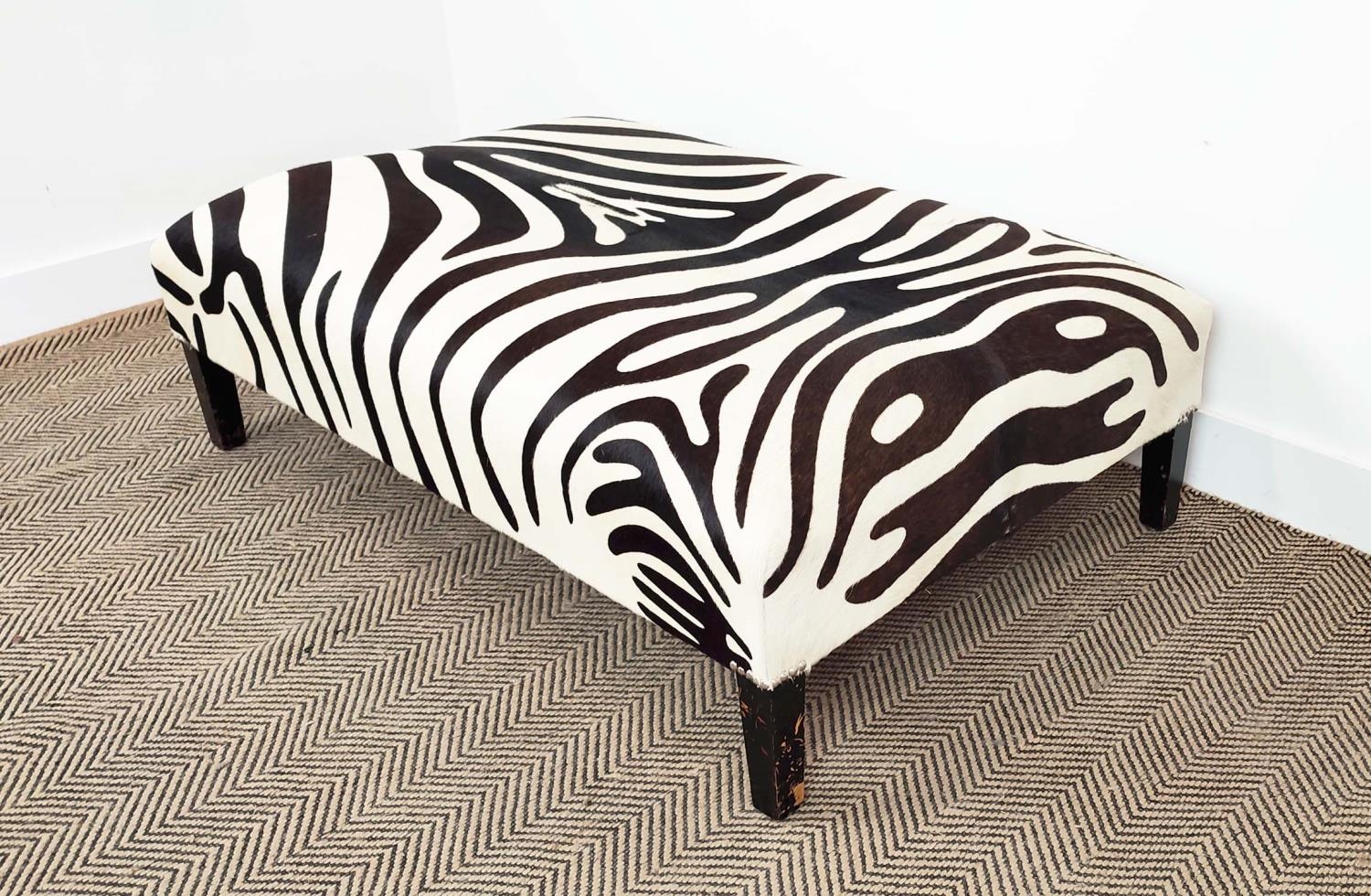 HEARTH STOOL, rectangular zebra skin on ebonised legs, 40cm H x 120cm x 76cm. - Image 4 of 14