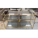 SIDE TABLES, a pair, gilt metal, two glass under tiers and mirrored top to each, 55.5cm x 45.5cm x