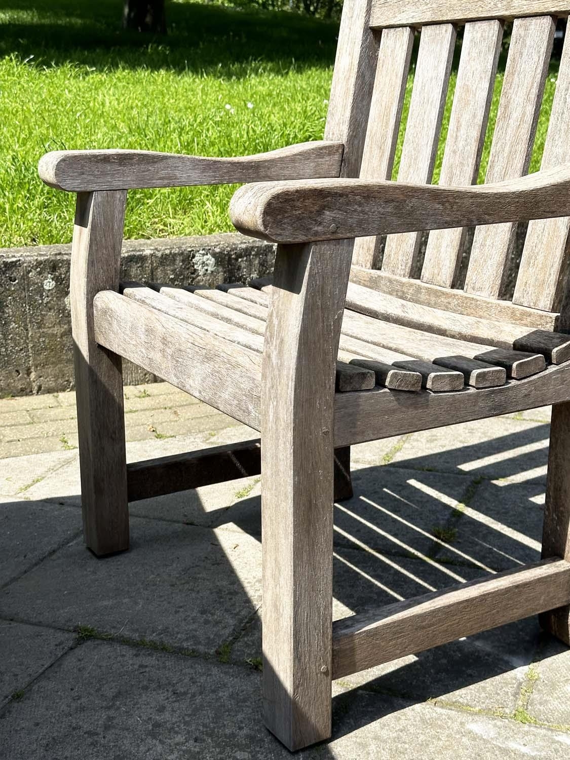 GARDEN SET BY WOODFERN, well weathered teak with substantial X frame table, 72cm H x 152cm W x - Image 17 of 22