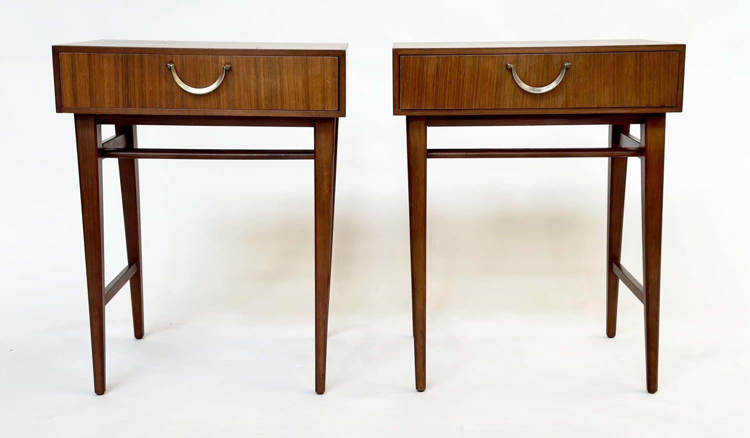MEREDEW LAMP TABLES, a pair, 1970s Afromosia and teak, each with frieze drawer and stretchered - Image 2 of 9